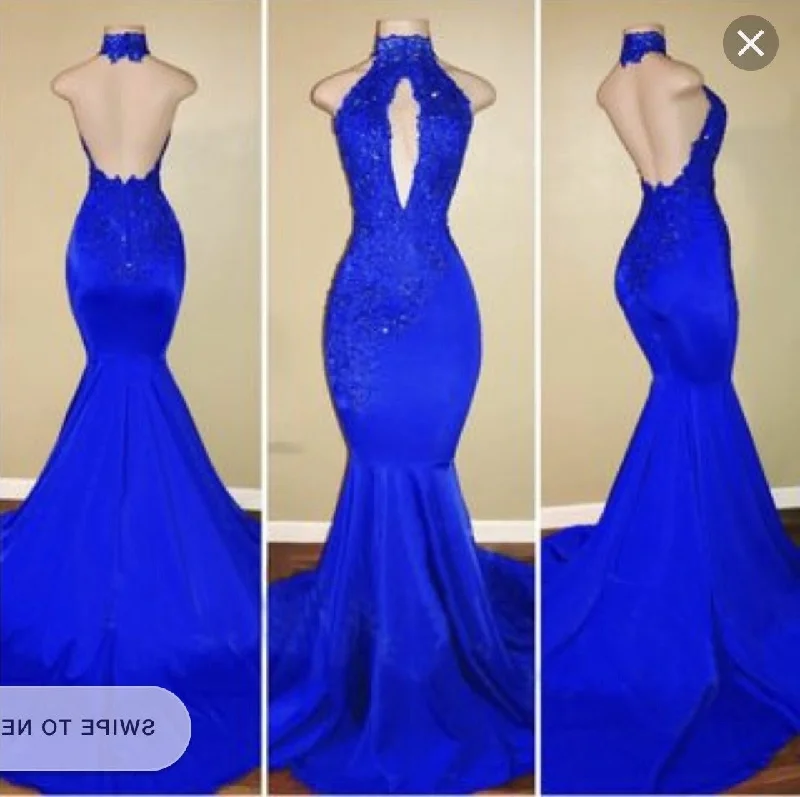 2024 Halter Blue Mermaid Prom Dresses Casual chic unclassified dresses