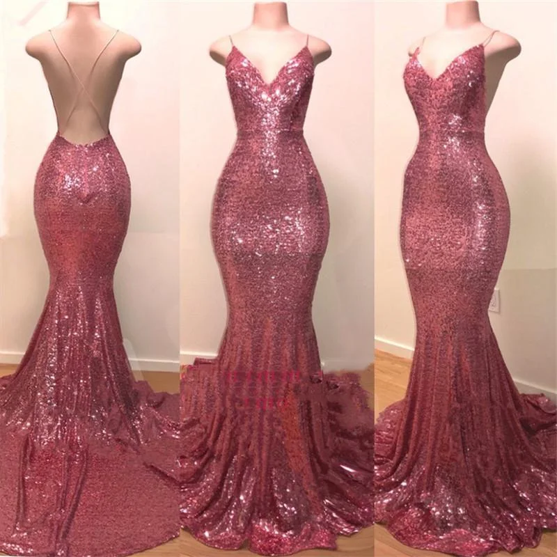 2024 Sexy Pink Sweetheart Backless Sequence Mermaid Prom Dresses Y2K unclassified dresses