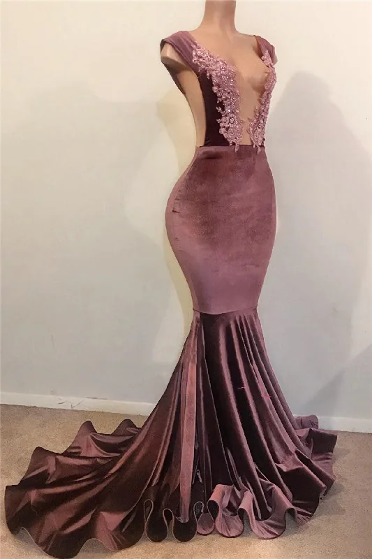 2024 New Arrival Mermaid Velvet Grape Open Front Backless Prom Dresses Beaded unclassified dresses