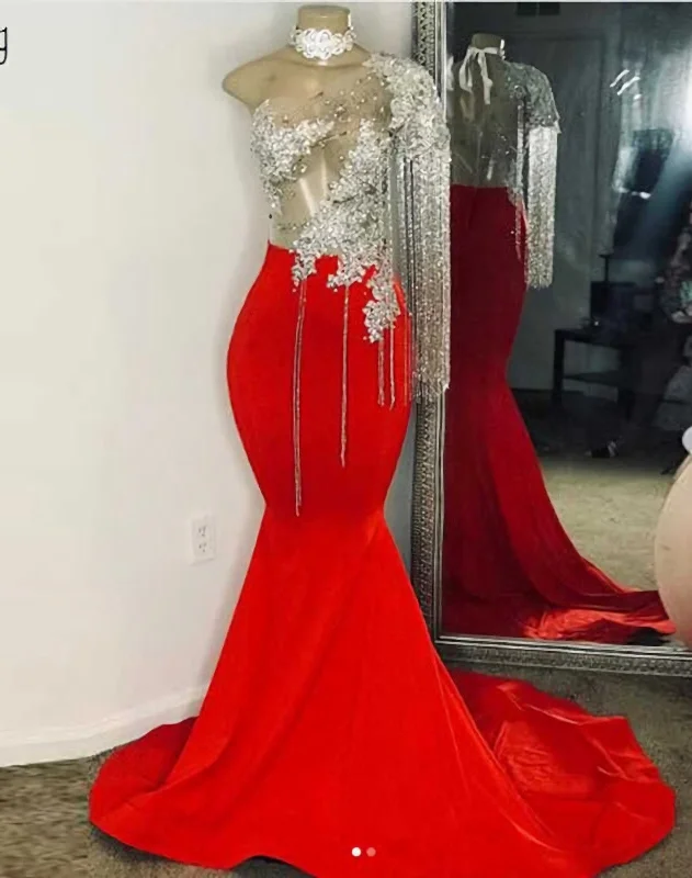 2024 New Arrivel One Sleeve Mermaid Prom Dresses Open-back unclassified dresses