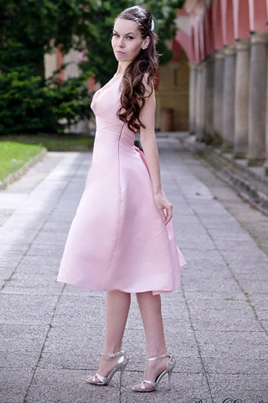 A-line Halter Round Collar Tea Length Chiffon Sleeveless Bridesmaid Dress Designer unclassified dresses