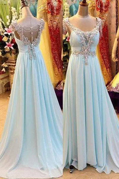 A-Line/Princess V-Neck Sleeveless Sweep/Brush Train Chiffon 2024 Blue Prom Dresses Winter unclassified dresses