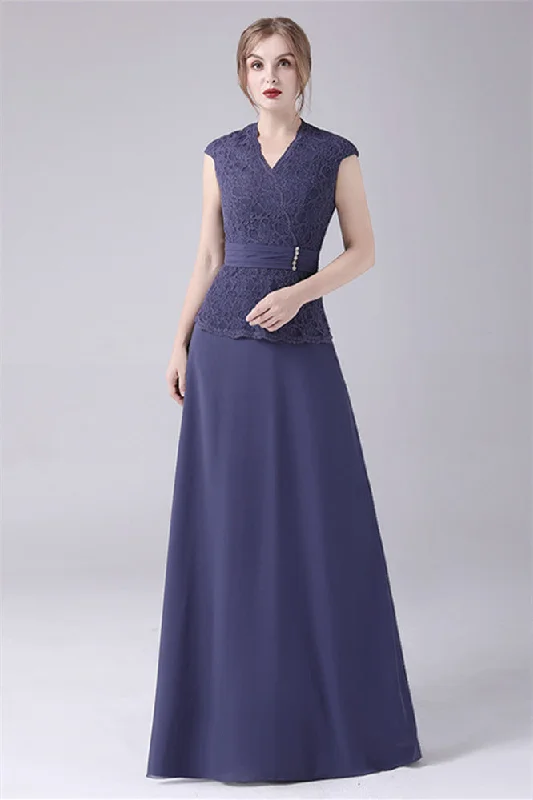 A-Line V-neck Floor Length Sleeveless Vintage mother's dress Satin unclassified dresses