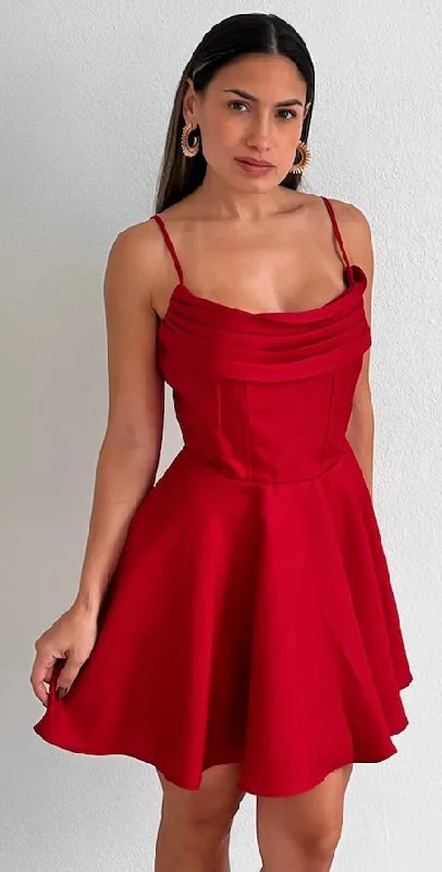 Admirably Chic Red Corset Fit & Flare Dress Ruffled unclassified dresses