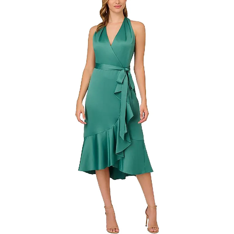 Adrianna Papell Womens Satin Halter Wrap Dress Unique unclassified dresses