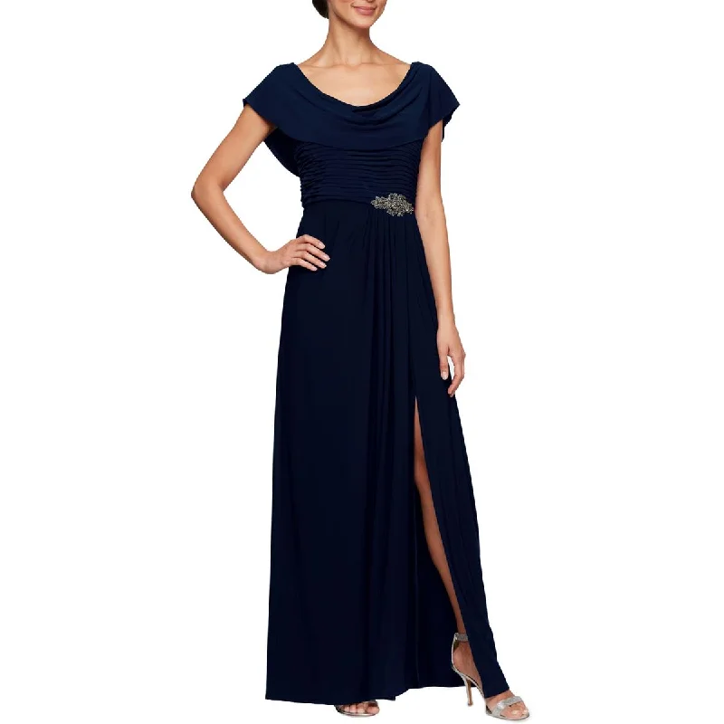 Alex Evenings Womens Petites Cowl Neck Embellished Evening Dress Chic unclassified dresses