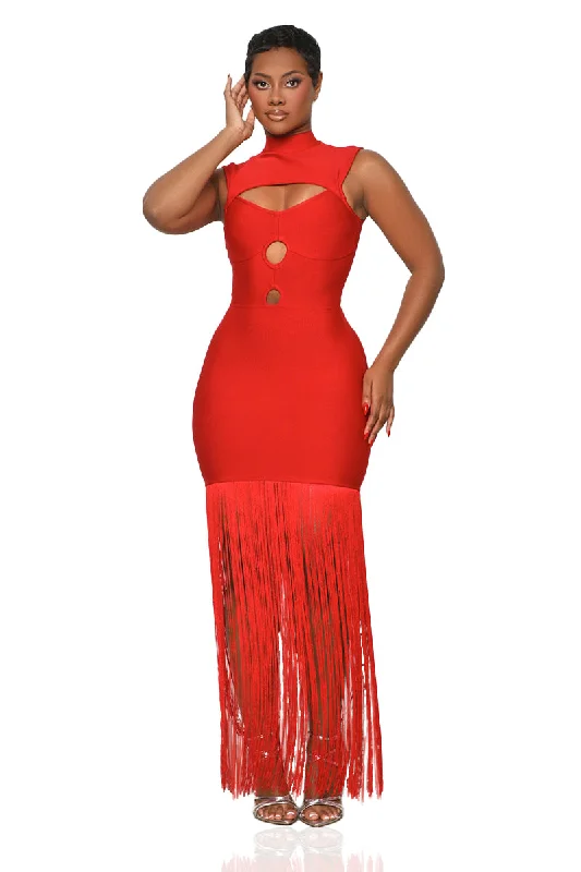 Ball Me Out Fringe Bandage Dress (Red) Printed unclassified dresses