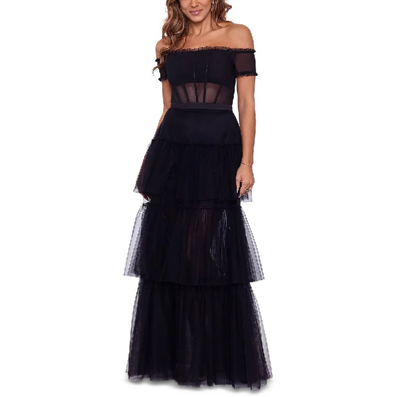 Betsy & Adam Womens Off-The-Shoulder Tiered Evening Dress Affordable unclassified dresses