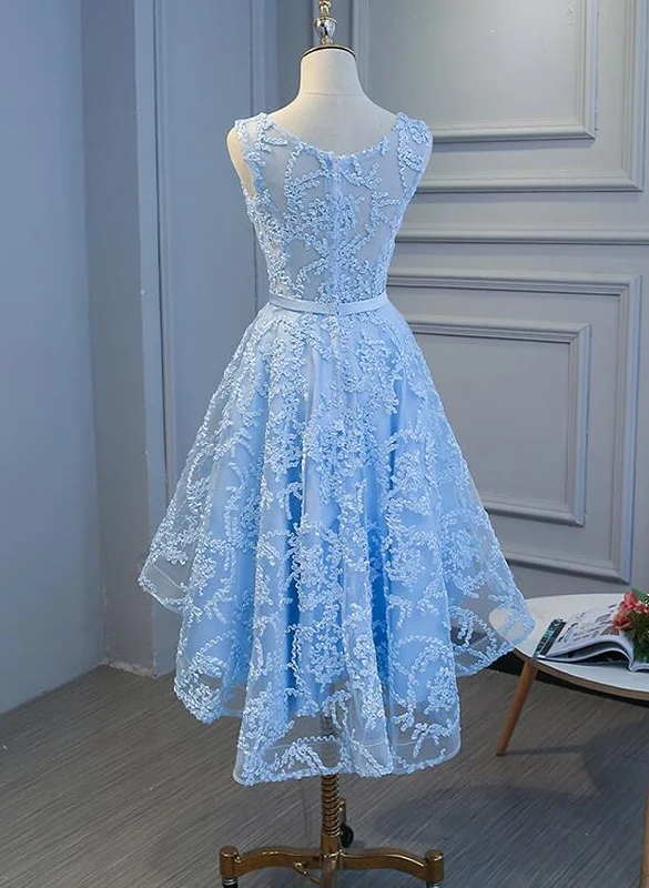 Blue High Low Fashionable Homecoming Dress, Cute Prom Dress Ruffled unclassified dresses