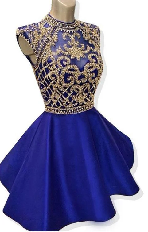 Blue Homecoming Dress, Royal Blue Beaded Homecoming Dress High-low unclassified dresses