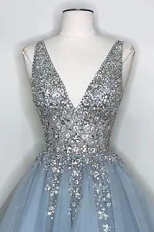 Blue V Neck Homecoming Dress With Beadings Summer unclassified dresses