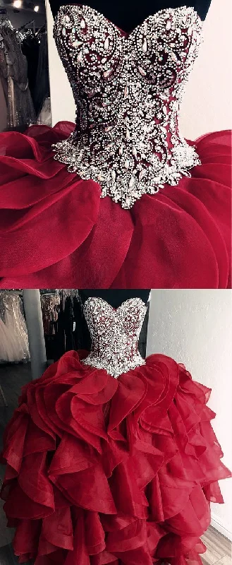 Burgundy Quinceanera Dress, Ball Gowns Crystal Beaded Bodice Corset Boho unclassified dresses