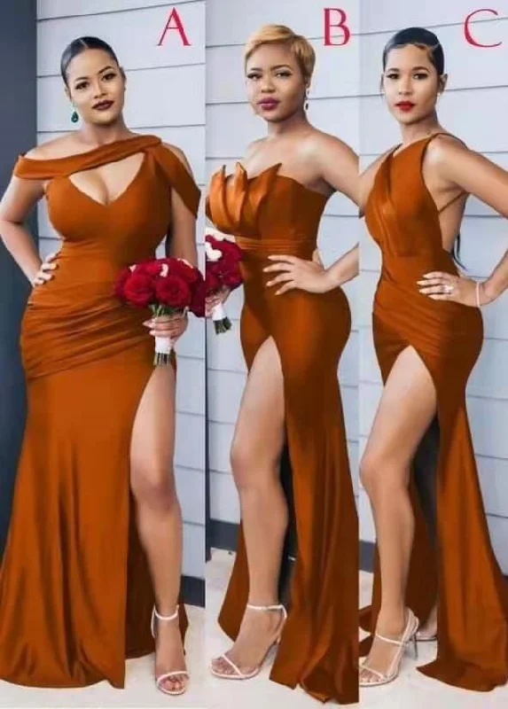 Burnt Orange Mermaid Bridesmaid Dress With Slit Casual chic unclassified dresses