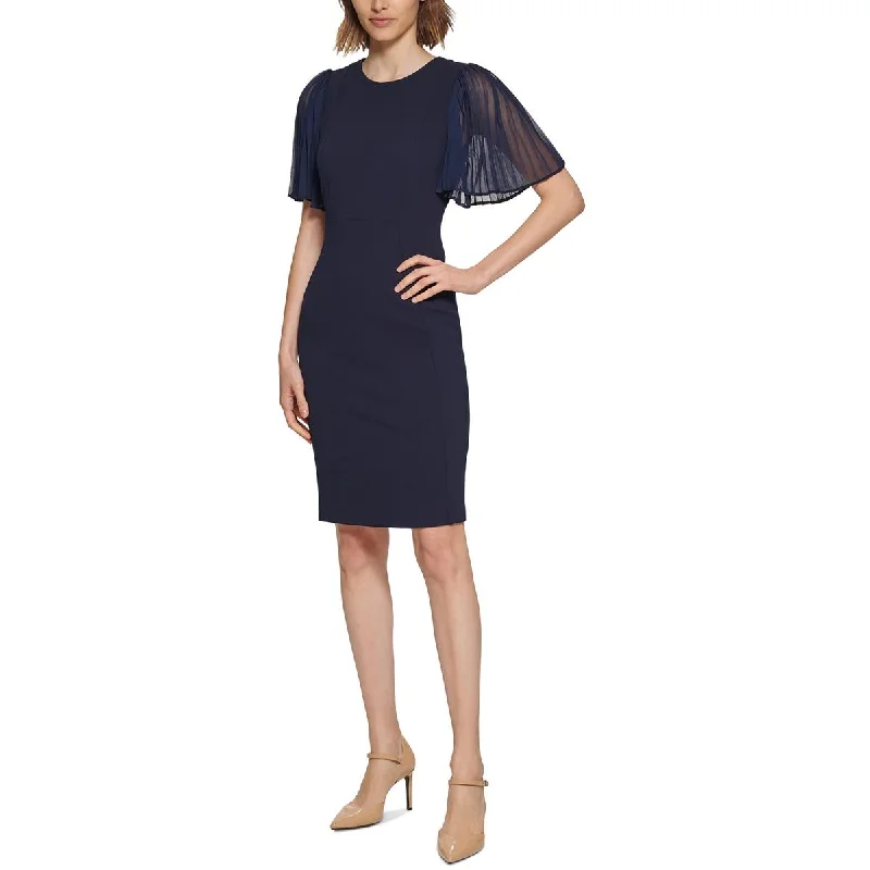 Calvin Klein Womens Petites Pleated Sleeves Round Neck Sheath Dress Budget-friendly unclassified dresses