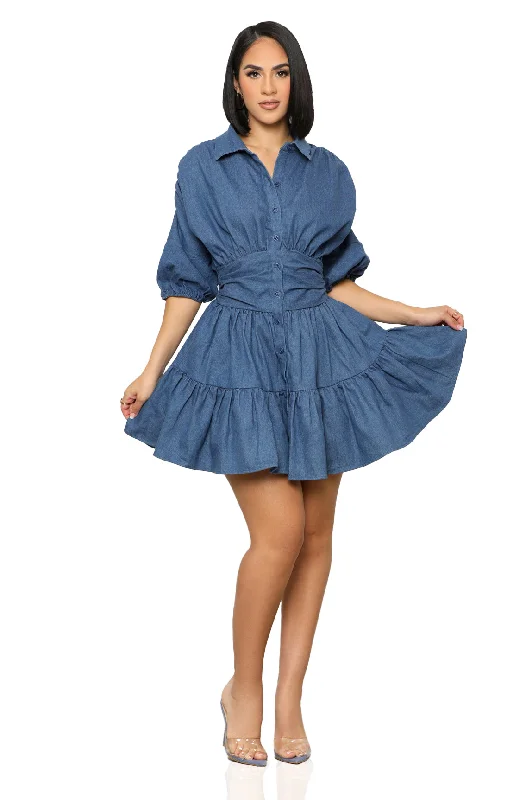 Chic Chambray Baby Doll Dress Comfortable unclassified dresses