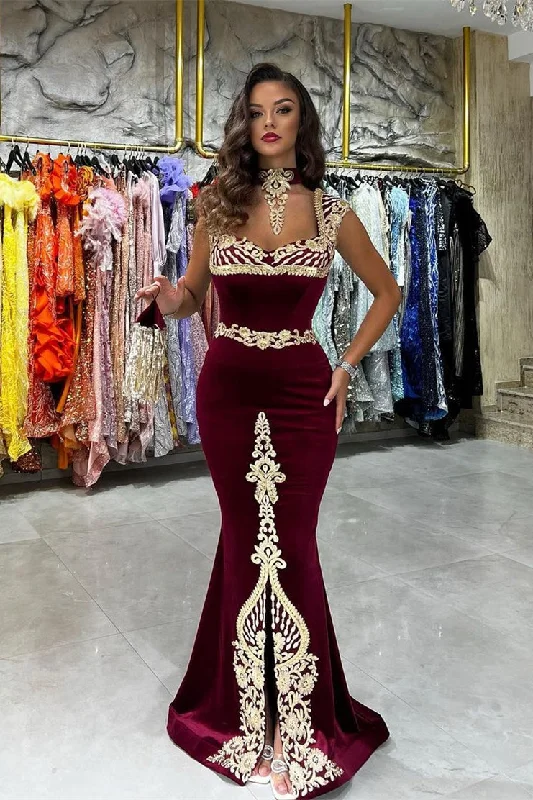 Classic Sweetheart Sleeveless Mermaid Burgundy Prom Dresses with Appliques Silk unclassified dresses