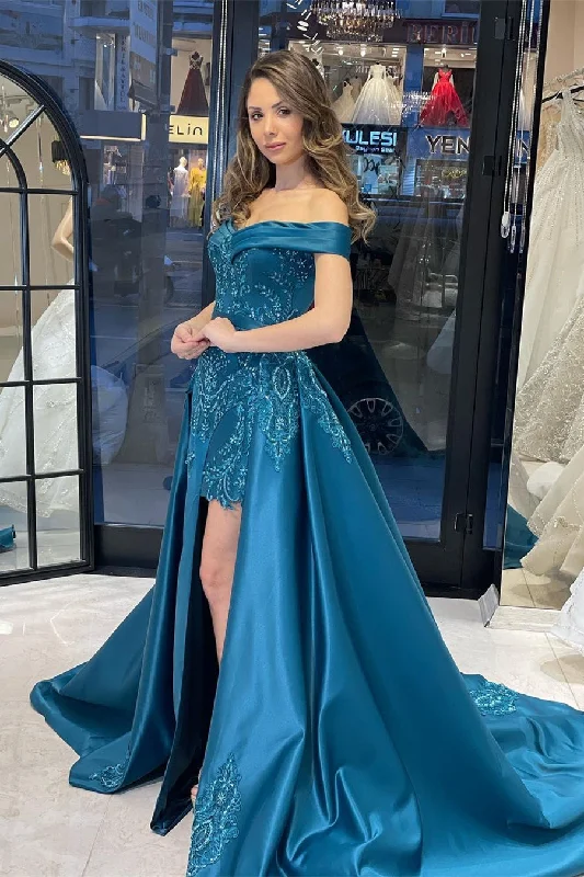 Elegant Sweetheart Off-the-Shoulder Sheath Ribbon Prom Dresses with Appliques Open-back unclassified dresses