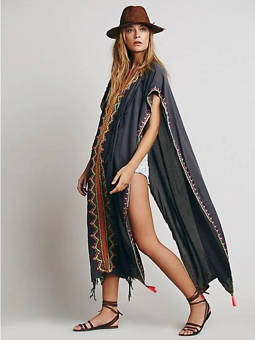 Embroidery ankle length boho cape style bohemia dress Fashionable unclassified dresses