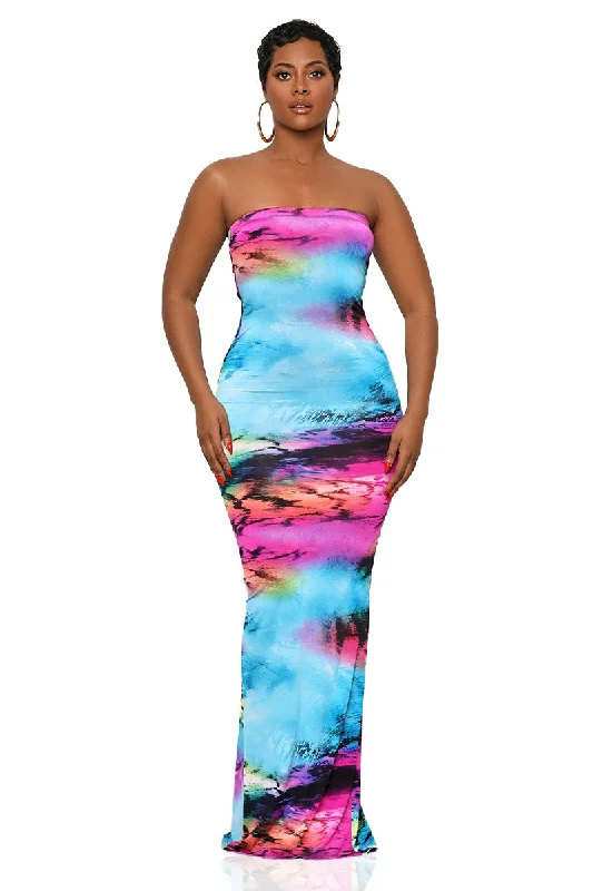 Evening Glow Tube Dress (Blue Multi)-FINAL SALE A-line unclassified dresses