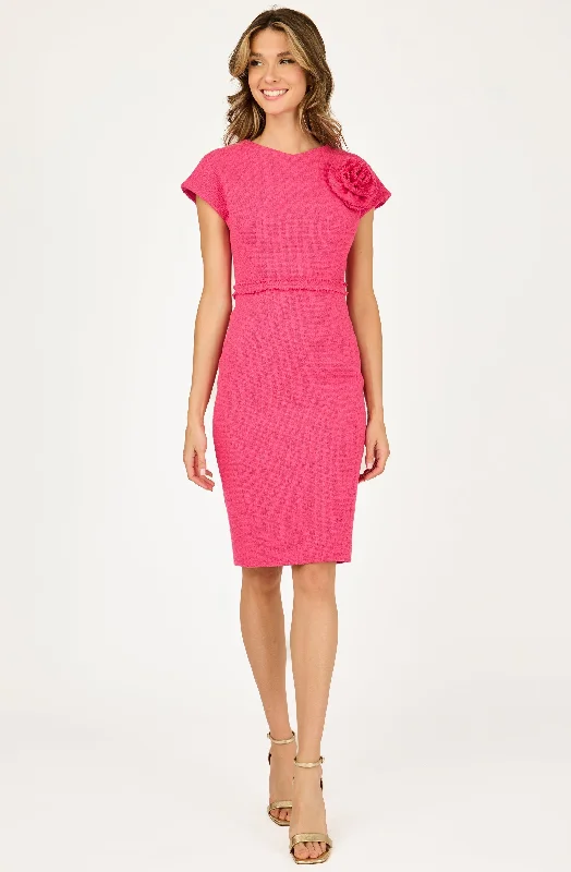 Fitted Bouclé Dress with Flower Boutonnière Lounge unclassified dresses