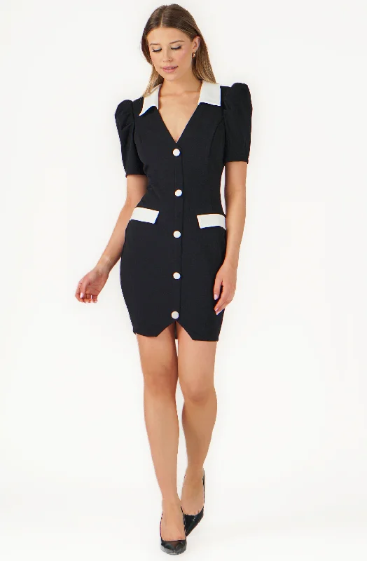 Fitted Dress with Contrasting Collar Fashionable unclassified dresses