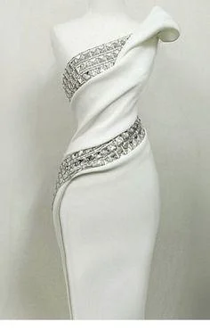 Glam White Dress With Diamonds Floor Length Prom Dress Engagement unclassified dresses