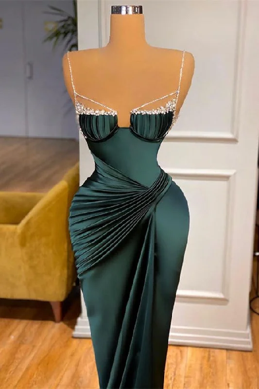 Gorgeous Dark Green Spaghetti-Straps Mermaid Prom Dress With Beadings Travel unclassified dresses