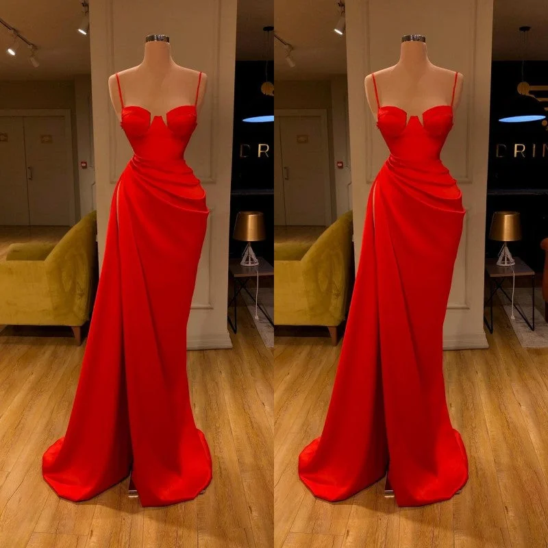 Gorgeous Spaghetti Strap Unique Round Cup High split Red Prom Dress Summer unclassified dresses