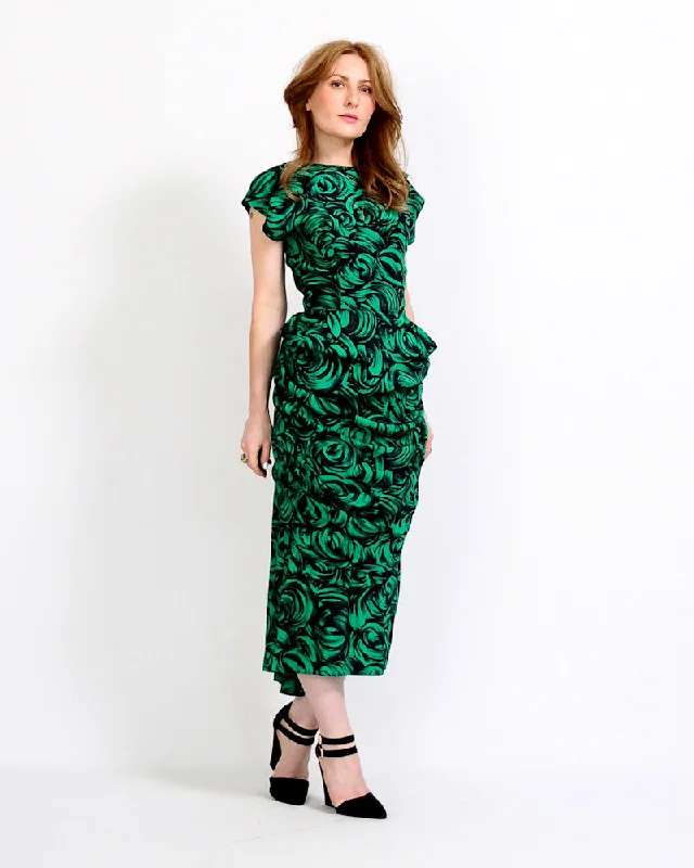 Green Roses Draped Dress Dark color unclassified dresses