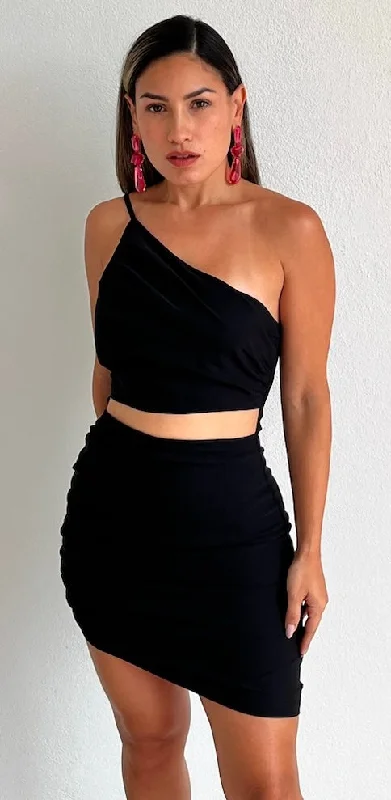 Impeccable Essence Black One-Shoulder Dress Y2K unclassified dresses