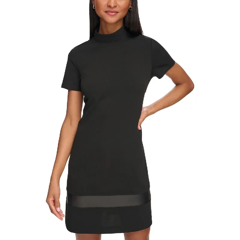 Karl Lagerfeld Paris Womens Sheath Faux Leather Trim Sheath Dress Lace unclassified dresses