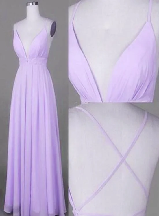 Lavender Chiffon Cross Back V Neckline Prom Gowns Chiffon Fashion Junior Prom Dress Stylish unclassified dresses