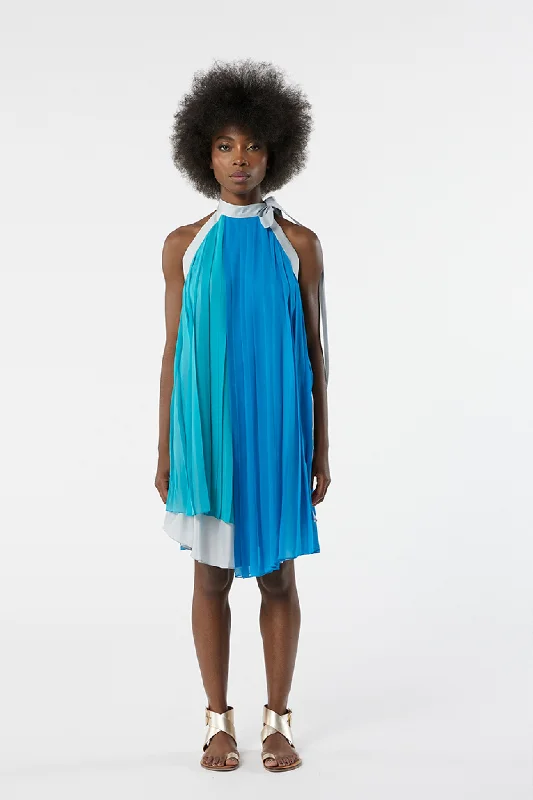 LUCIE blue - silk pleated dress Sleeveless unclassified dresses