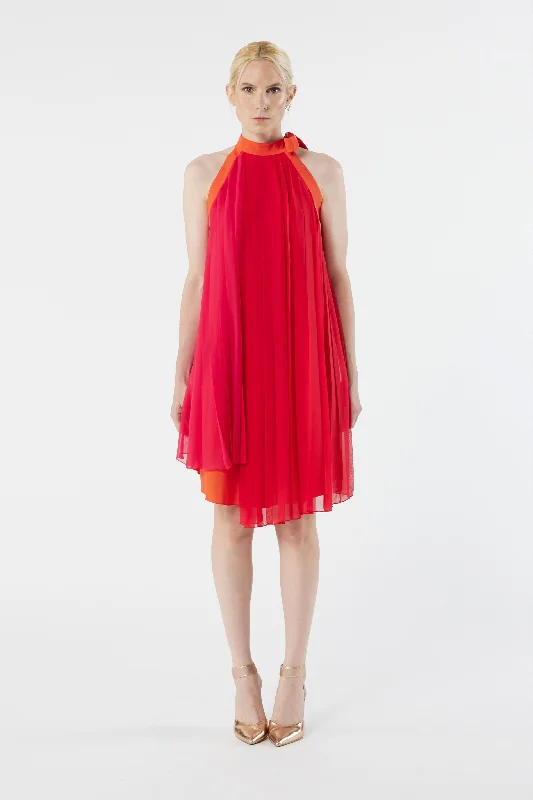 LUCIE red - silk pleated dress Knitted unclassified dresses