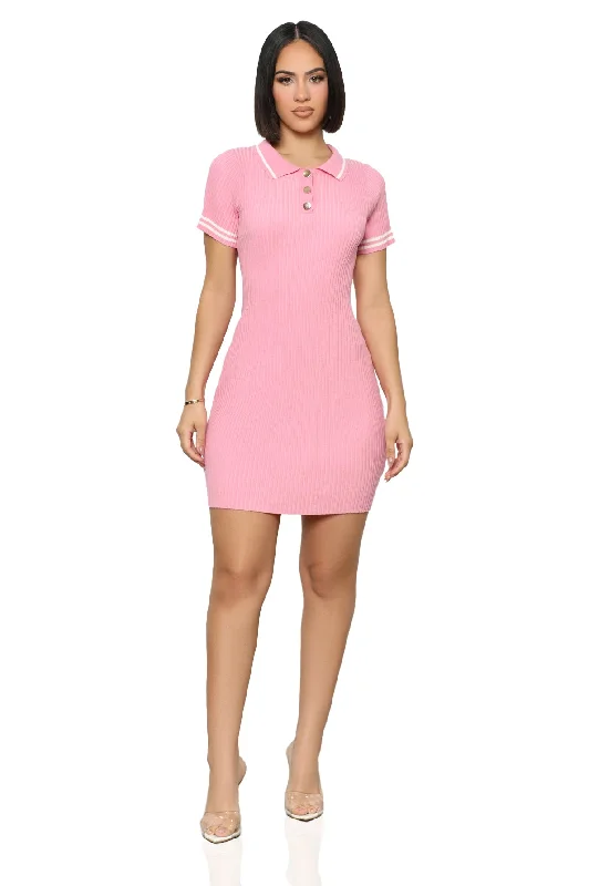 Match Made Collared Dress (Pink)-FINAL SALE Bright color unclassified dresses