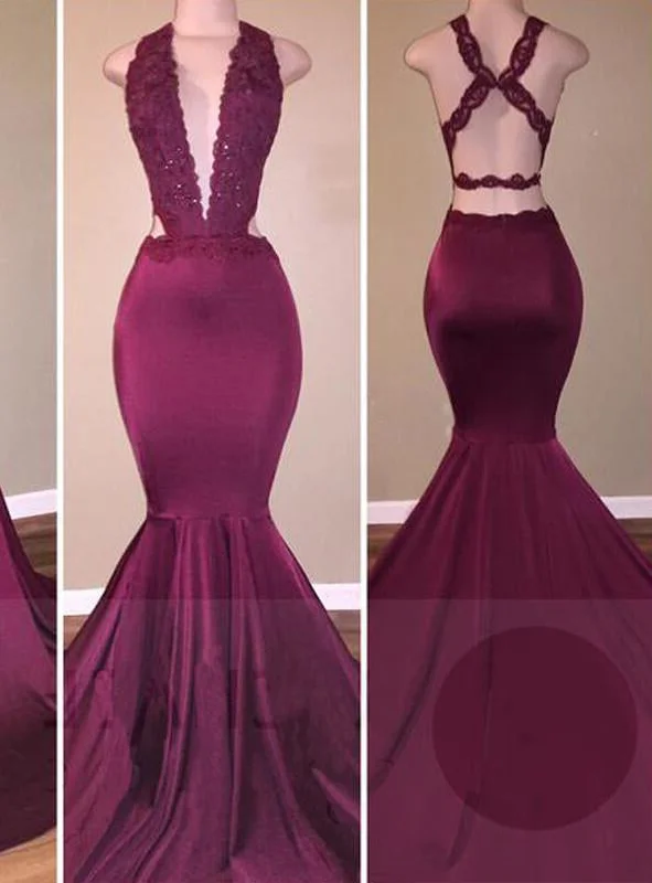 Mermaid/Trumpet Burgundy Sexy Prom Dresses Open-back unclassified dresses
