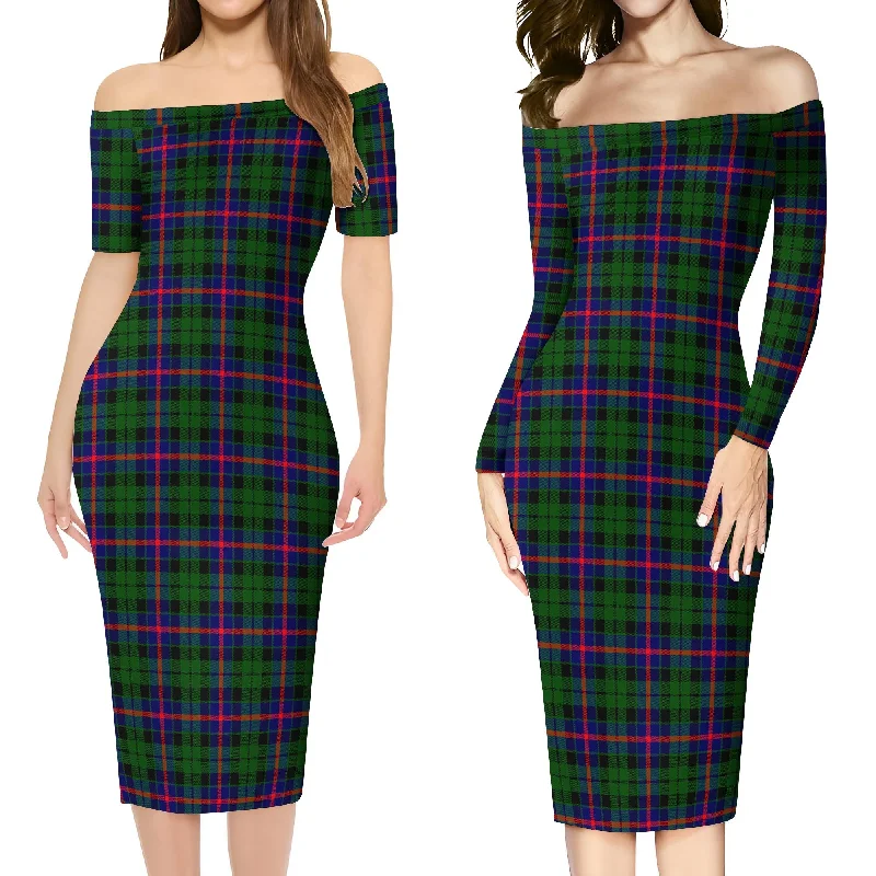 Morrison Modern Tartan Off Shoulder Lady Dress Sleeveless unclassified dresses