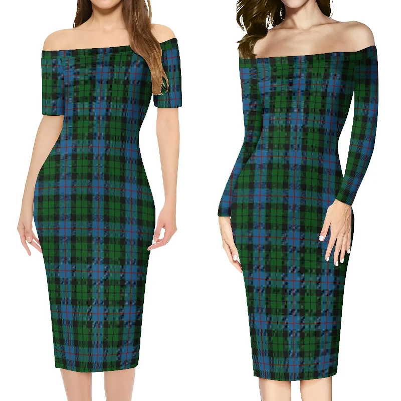 Morrison Society Tartan Off Shoulder Lady Dress Ruched unclassified dresses