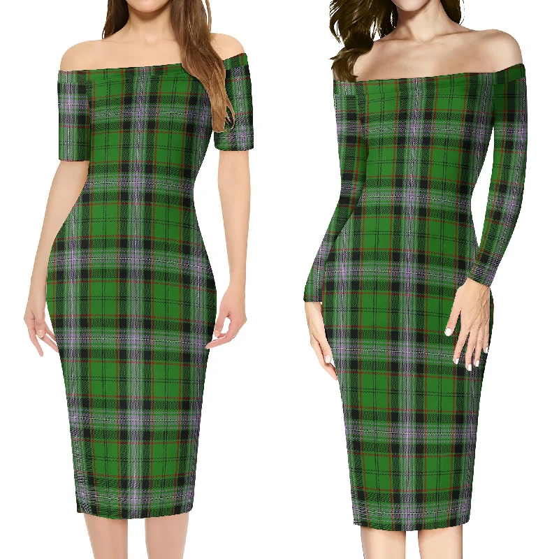 Moss Tartan Off Shoulder Lady Dress Plus size unclassified dresses