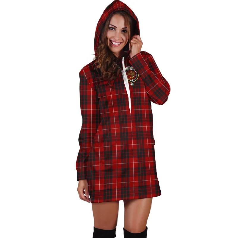 Munro Black and Red Tartan Hoodie Dress with Family Crest Polka dot unclassified dresses