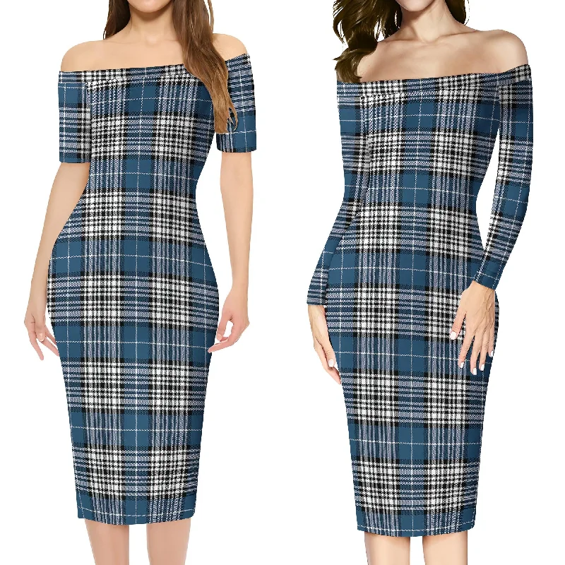 Napier Modern Tartan Off Shoulder Lady Dress Striped unclassified dresses