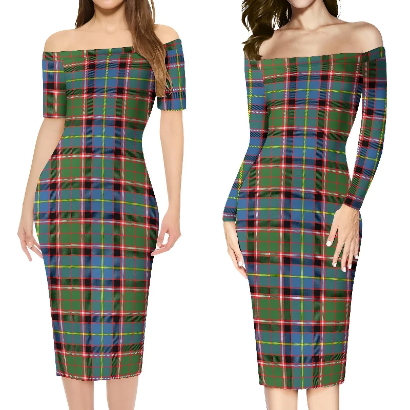 Norvel Tartan Off Shoulder Lady Dress Embroidered unclassified dresses