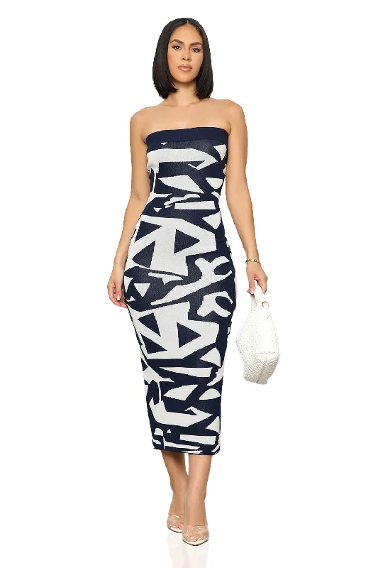 Origami Tube Dress (Navy) Metallic unclassified dresses