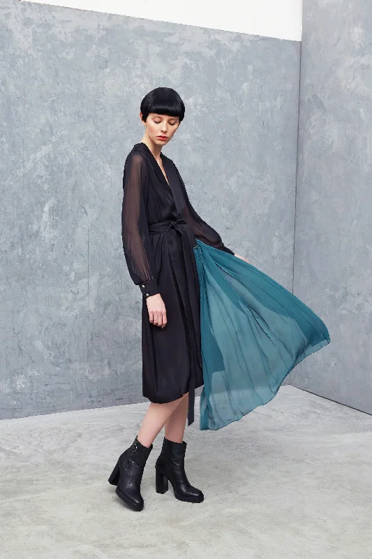 OSSIAN black - silk wrap pleated dress Breathable unclassified dresses