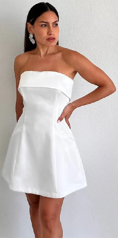 Perfect Presence White Satin Fit & Flare Dress Halter unclassified dresses