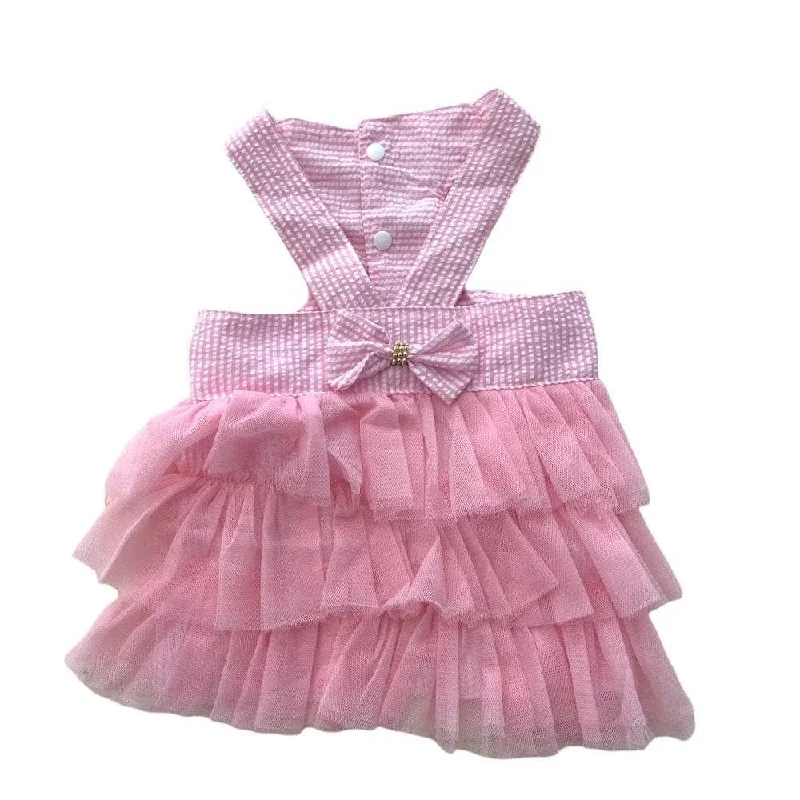 Pink Stripe Bow Dog Dress Holiday unclassified dresses