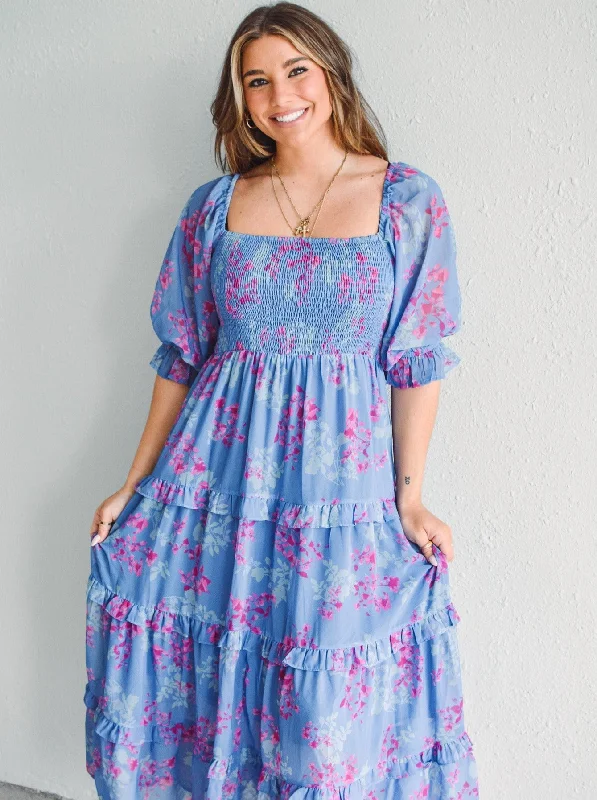 Powder Blue & Blooms Dress Long sleeve unclassified dresses