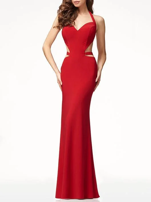 Red Backless Halterneck Evening Dress Breathable unclassified dresses