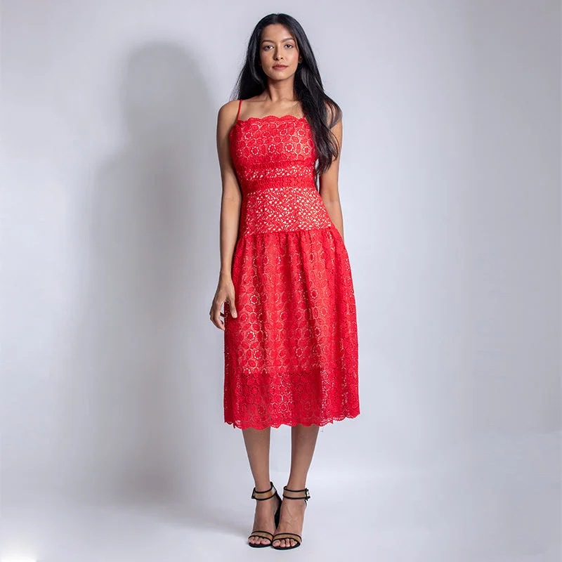 Red Cutwork Dress Floral unclassified dresses