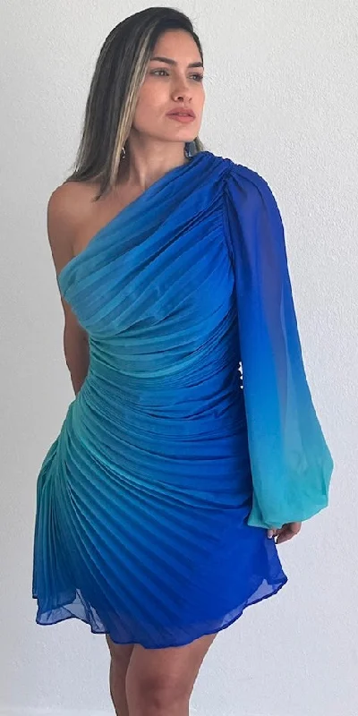 Resort & Style Blue Ombré One-Shoulder Dress Holiday unclassified dresses